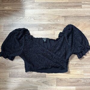 Boohoo Womens Textured Crop Top Size 18 Black  Puff Sleeve Y2K Witchy Party